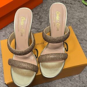 Chase + Chloe Gold and Brown Strappy Heels